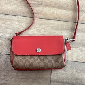 Coach Red and Brown Reversible Crossbody Bag